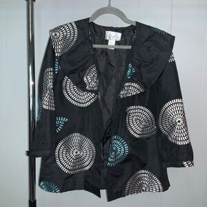 Bleu Bayou Black single button swing jacket Sz L 3/4 sleeve Bertha collar lined